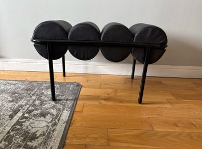 Black leather seat chair ottoman