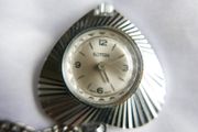 Vintage Sutton Wind Up Swiss Pendant Pocket Watch Silver Tone Heart Shaped (works well)