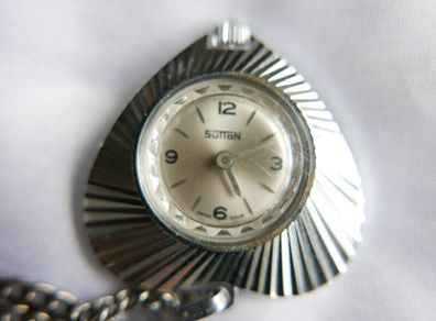 Vintage Sutton Wind Up Swiss Pendant Pocket Watch Silver Tone Heart Shaped (works well)