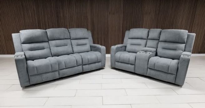 Titan Grey Fabric Recliner Sofa Set