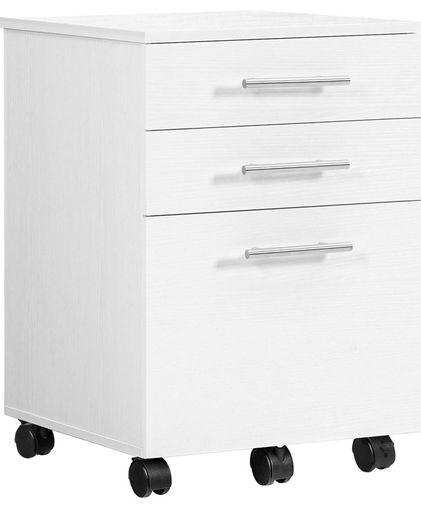 3-Drawer Filing Cabinet, Rolling File Cabinet, Office Drawer for Home Office, for A4 Documents, Hanging Files, Mobile Pedestal on 5 Wheels, White