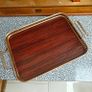 Vintage Woodmet England Mid Century Faux Mahogany Brass Bar Serving Tray Image 2