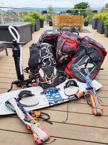 Complete Kitesurfing Setup 4 Kites Board, Bars, Harness & Pump