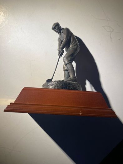 Signed Tom Mackie Sculpture Of A Golfer, Cold Cast Bronze