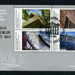 2014 Ireland Stampa Public Souvenir Contemporary Public Buildings Miniature Sheet Overprinted for Stampa with show cancel of 19/10/14