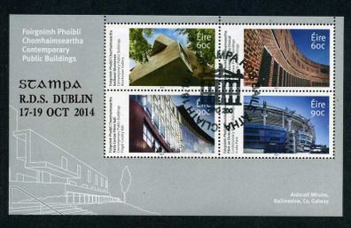 2014 Ireland Stampa Public Souvenir Contemporary Public Buildings Miniature Sheet Overprinted for Stampa with show cancel of 19/10/14