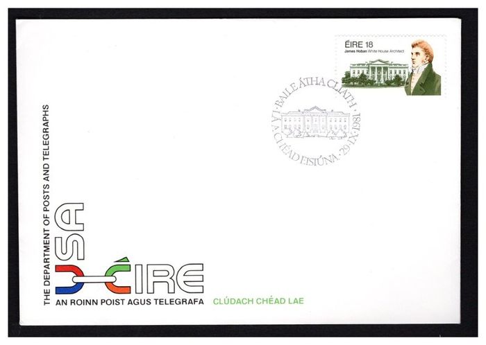 1981 Ireland 150th Anniversary of James Hoban (Architect of White House, USA) Commemorative Stamp An Post First Day Cover (FDC)