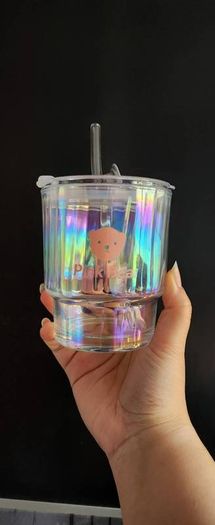 Pink Bear Iridescent Halo Effect Chrome Glass Tumblr Cup