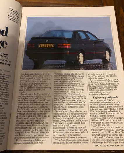 1988 Volkswagen Passat Autocar Supplement
