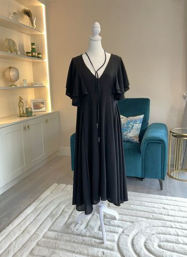 Ladies Midi Black Chiffon Dress with Flutter Sleeves from Boohoo