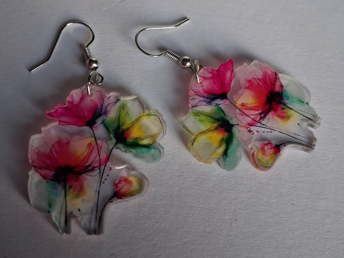 Vibrant Poppy Blossom Watercolour Earrings