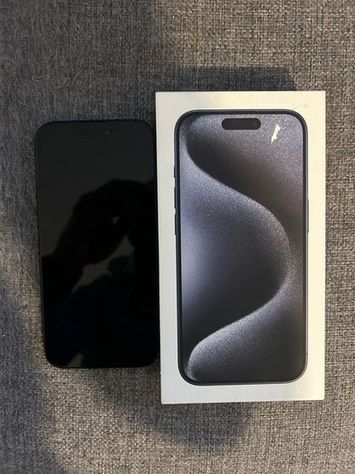 iPhone 15 pro blue titanium 128gb unlocked, battery percentage 93%