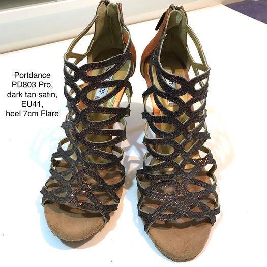 Portdance PD803 Pro Dance Shoes, Dark Tan Satin, EU41, heel 7cm Flare