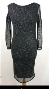 Topshop Tall Sparkly Black Mesh Bodycon Lined Dress Size 12