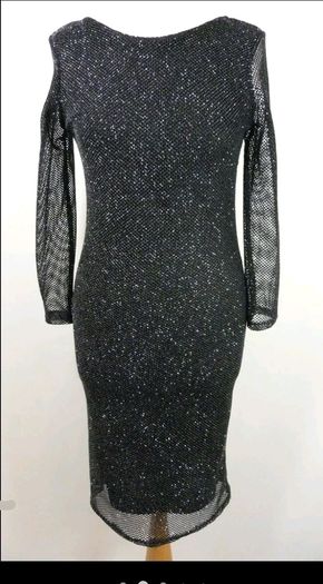 Topshop Tall Sparkly Black Mesh Bodycon Lined Dress Size 12