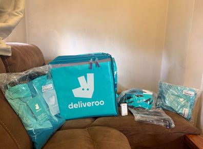 Deliveroo Full Cycle Kit Never Used Fully Brand New with Helmet, Delivery Bag, Raincoat, Jacket, Phone Holder, Alarm full kit from Deliveroo