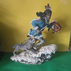 Native American warrior and wolf figurine
