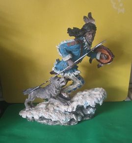 Native American warrior and wolf figurine