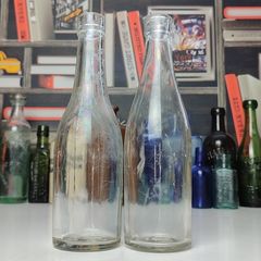 219 - Set of 2 Vintage Clear Glass Decorative Collectible Bottles