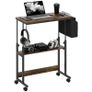 Height-adjustable standing desk with tilting desktop, casters, storage shelf, perfect for writing, reading, drawing, brown Image 4