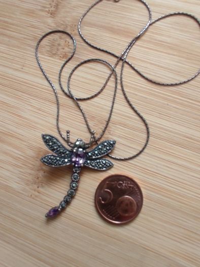 Vintage sterling silver Dragon fly pendant necklace