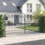 Fence Gate Double Door with Arched Top Steel 400x200 cm Black Image 2