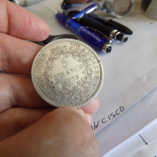 France 1873 A. Silver 5 francs."Hercules"Type.90%silver.