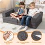 Corduroy Kids Play Sofa, 10-Pieces Toddler Chair, Light Grey Fold Out Bed Foam Modular Couch for Girls Boys, Convertible Armchair Children Sectional Playset for Playroom Image 5