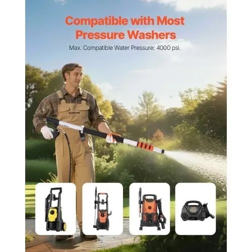 Telescoping Wand, 24 ft, 4000 psi, Telescopic Spray Wand with Power Washer Extension Wands, Gutter Cleaner, Brush Head, Pivoting Coupler, 7 Spray Nozzles
