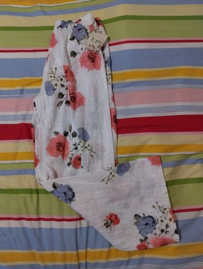 White Floral Cotton Trousers New With Tags
