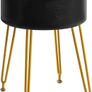 Faux Leather Round Footrest Stool with Storage Ottoman, Makeup Vanity Chair Side Table, PU Dressing Table Seat, Removable Cover, Golden Steel Legs, Black Image 4