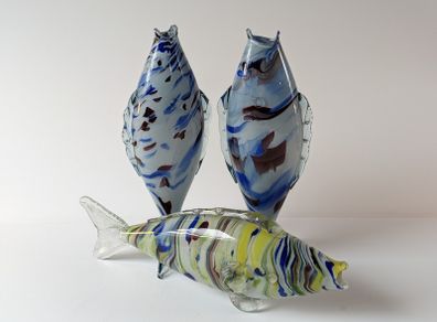 1950s - 1960s Collectible Italian Murano Glass Fish x3