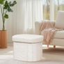 Small Ottoman Storage Stool, Oval Folding Boucle Footstool, Foldable Foot Rest, for Living Room, Bedroom, Dorm,41x31x31cm,White Image 6