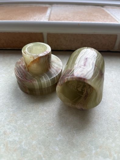 Vintage Japanese Green/Brown 1960's Onyx Marble Stone 3 pce set