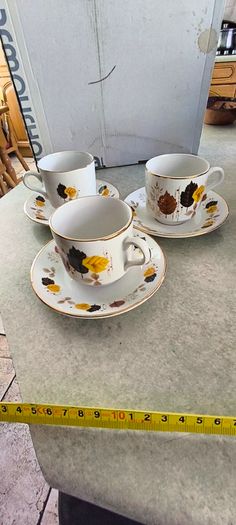 SET Of  3  Arklow Pottery coffee cups and saucers featuring the "Autumn Leaves" pattern.