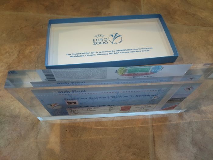 EURO 2000 (FINAL VIP Ticket set into glass: Italy - France, 2.7. 2000 in Original Box)