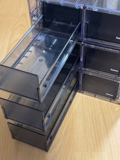 Stackable organising boxes for bits and bobs