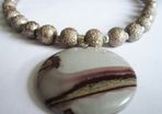 Beige Brown Cappuccino Natural Scenic Earth Picture Gemstone Pendant on a special effect beaded Handmade Necklace