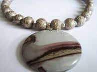 main image for ad Beige Brown Cappuccino Natural Scenic Earth Picture Gemstone Pendant on a special effect beaded Handmade Necklace