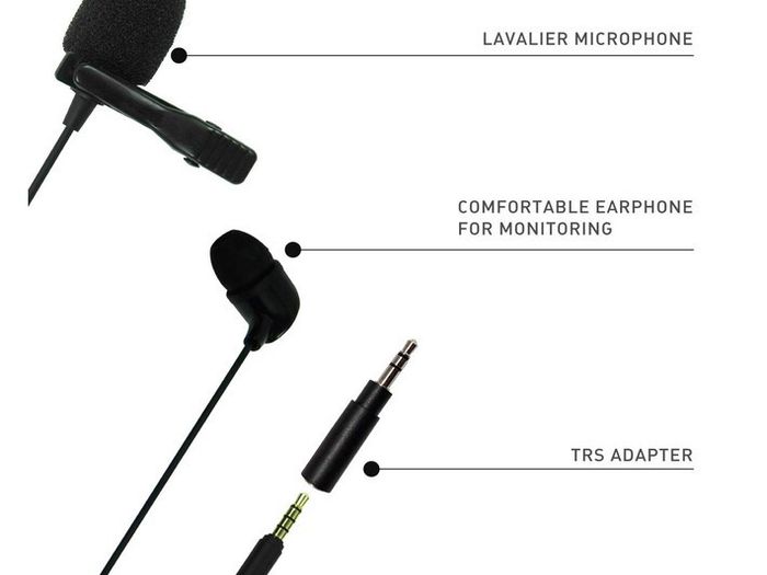 Auxiliary Omnidirectional Lavalier Microphone, Earphone For calls, Video Conferences, And Monitoring, Black, Small