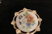 Vintage Gold plated German Porcelain Scarf Brooch 1960s