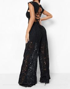 New Boohoo lace strappy back jumpsuit size 12