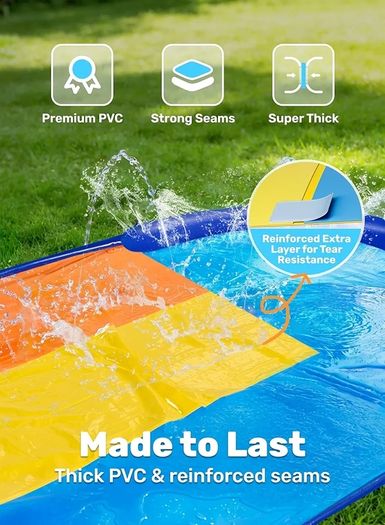 18ft/548cm Triple Lanes Water Slides and 3 bodyboards, Backyard Lawn Water Slides with Sprinkler for Kids Adults Outdoor Water Toy fun in summer for Kids Adults
