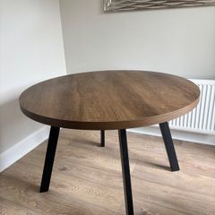 Round Walnut Oak Dining Table 1.1 Metre