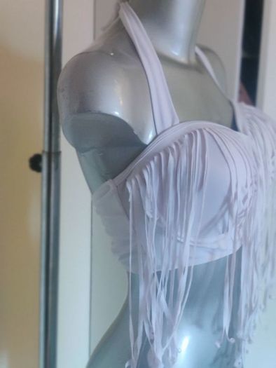 White swimwear halter neck padded underwired top size L UK14 cup C/D Postage included