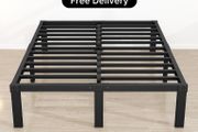 King Size Bed Frame, 36cm High Metal Platform Bed Frames Kingsize with Storage Under Bed/Steel Slats Mattress Base, No Box Spring Needed, Enhanced Support Noise Free, Black