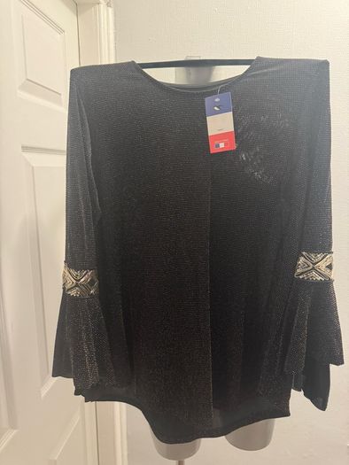 BNWT Black/golden party blouse Made in France size UK16 EU44 Postage included