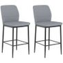 Set of 2 Velvet Bar Stools with Footrest and Backrest, Kitchen & Living Room Stools, Grey Image 8