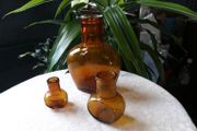 Set of 3 Antique Amber Glass Bottles - OXO 16oz &amp; Bovril 2oz &amp; 1/2oz. c.1900-1930. Excellent Antique Condition