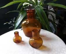 Set of 3 Antique Amber Glass Bottles - OXO 16oz & Bovril 2oz & 1/2oz. c.1900-1930. Excellent Antique Condition